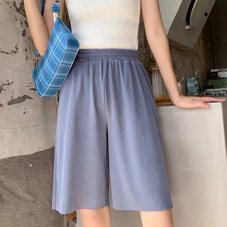 大码冰丝阔腿短裤女夏宽松2021年新款高腰...