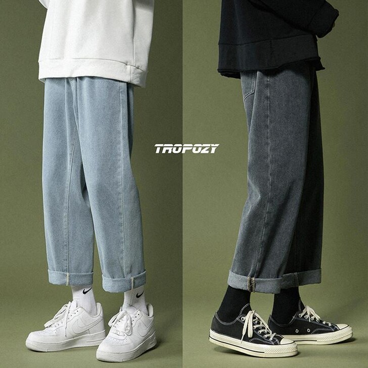 #节后鱼生#松紧腰牛仔裤男宽松直筒裤潮流百...