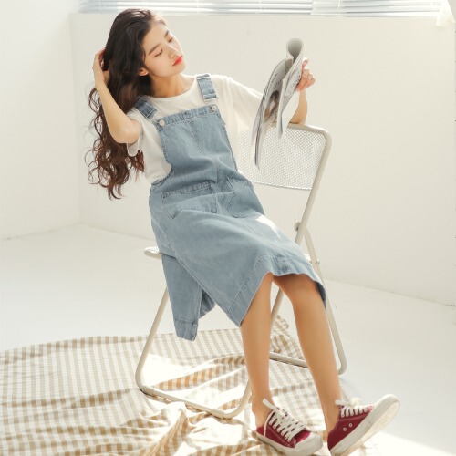 背带裙长款过膝学生小清新甜美可爱森系宽松显...