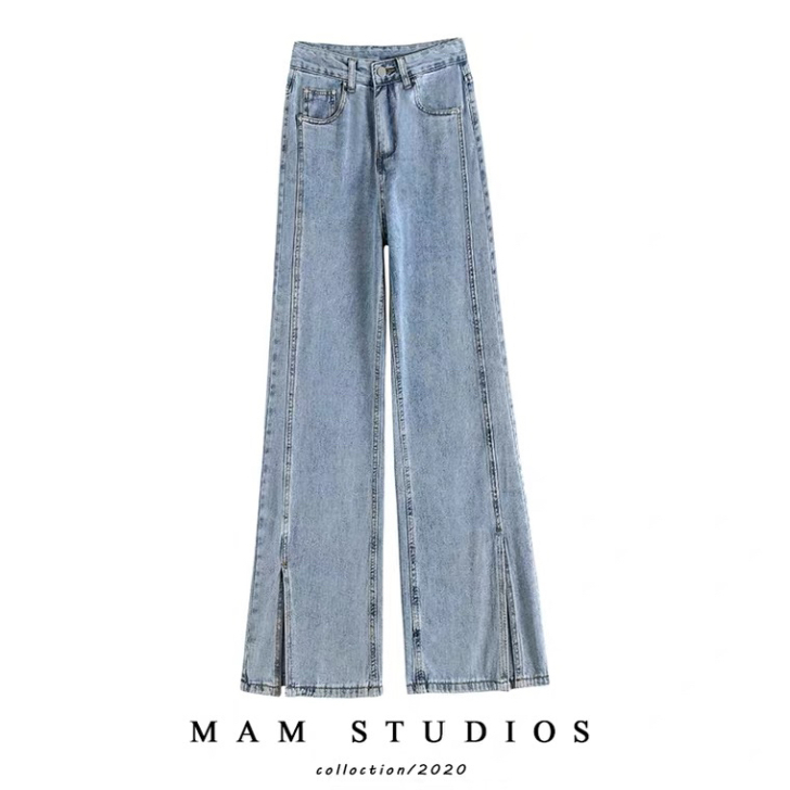 复古百搭显瘦阔腿牛仔裤女宽松直筒高腰小个子...