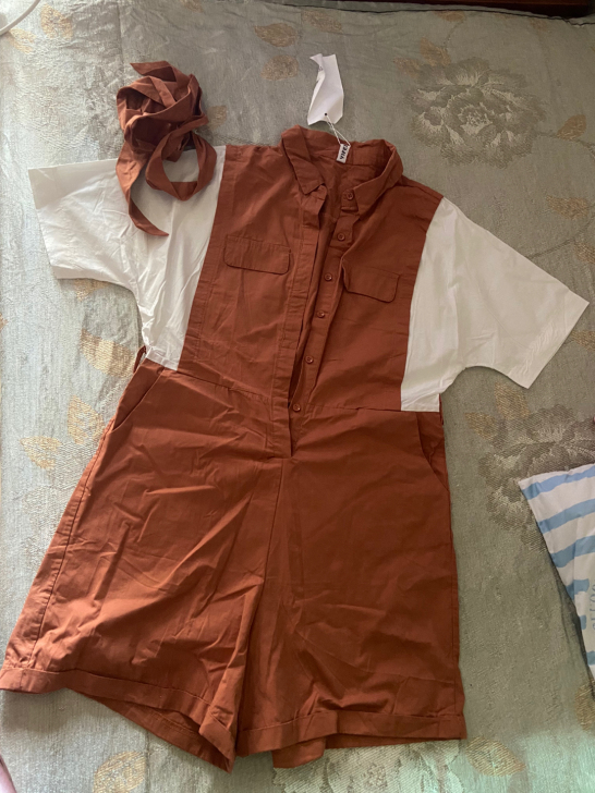 清库存全新工装短裤撞色连体裤