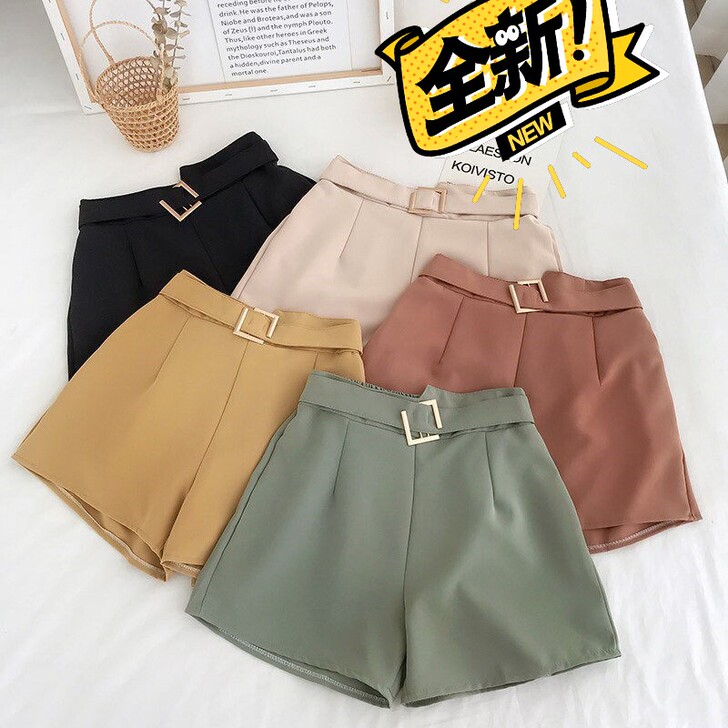 雪纺阔腿短裤女夏季2021新款高腰休闲百搭...