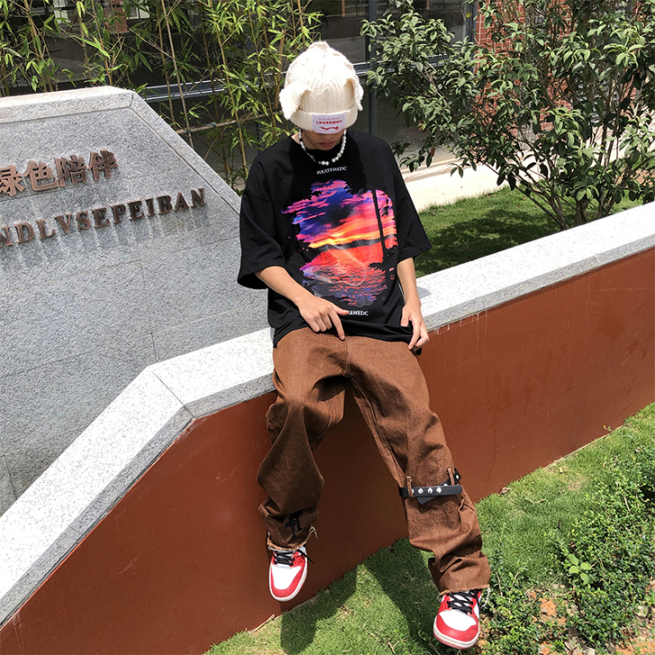 尾郎的店 美式hiphop炸街裤子男ins...