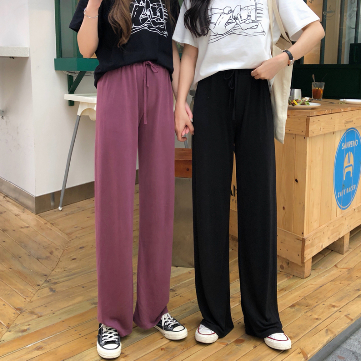 女黑色拖地阔腿裤