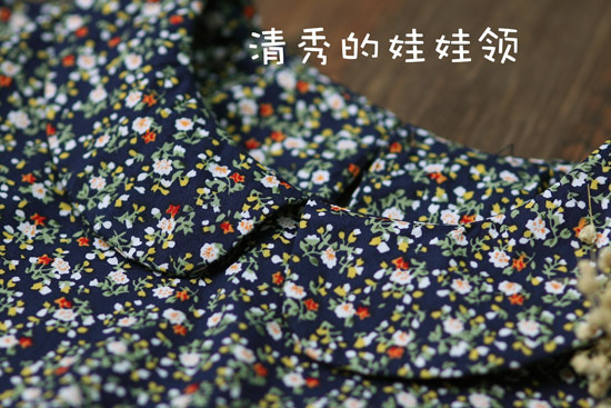 文艺小清新纯棉小碎花短袖连衣裙森系复古显瘦...