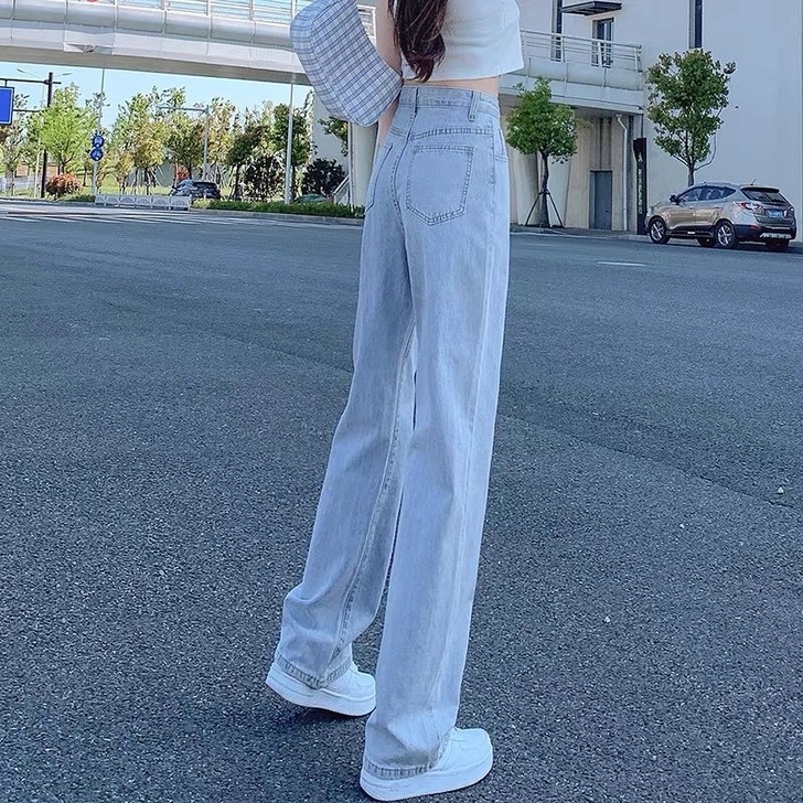 超级爆款直筒牛仔裤女夏季薄款高腰显瘦宽松浅...