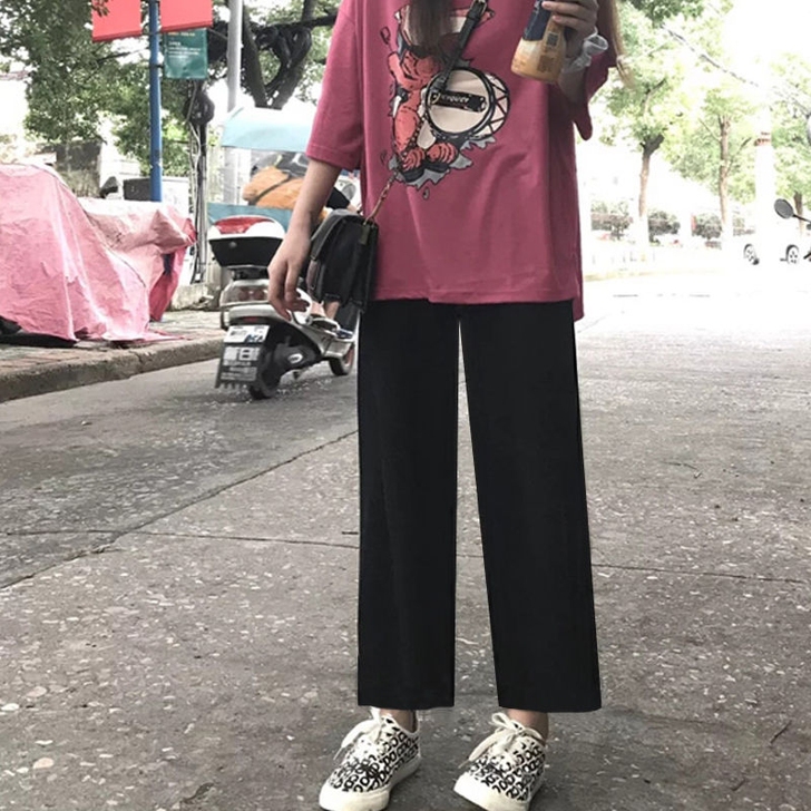 扎染高腰裤子女显瘦百搭休闲裤直筒宽松阔腿裤...