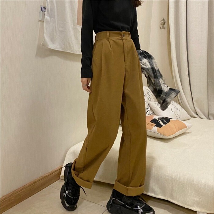 直筒裤女韩版春装显瘦高腰裤垂感长裤阔腿裤复...