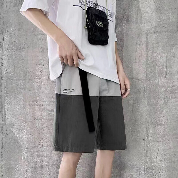 休闲短裤男拼接ins夏季薄款裤子韩版潮流宽...