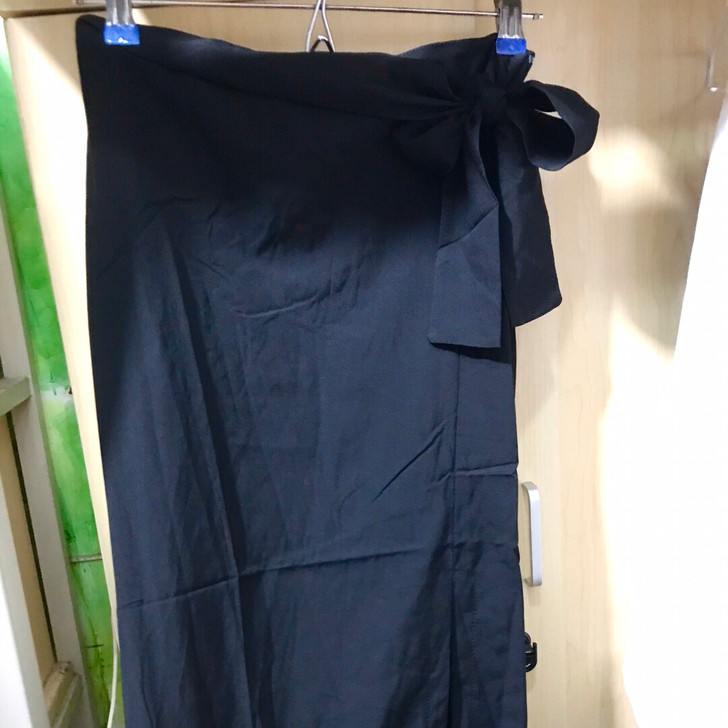 全新 黑色绑带系蝴蝶结开叉半身裙 中长裙