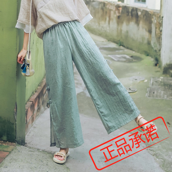 实拍#2021年夏季新款文艺复古棉麻阔腿裤...