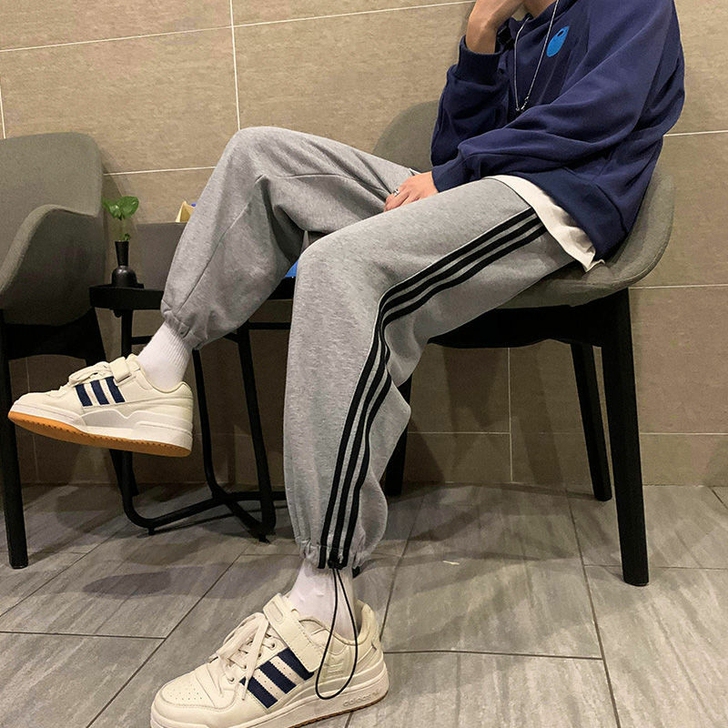 夏季加绒卫裤男直筒休闲长裤韩版收口束脚宽松...