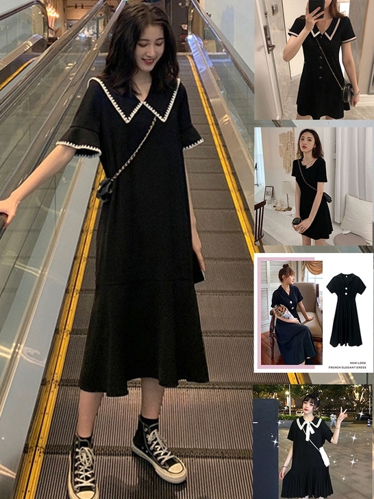 雪纺黑色炸街连衣裙子2021年新款潮仙女长...