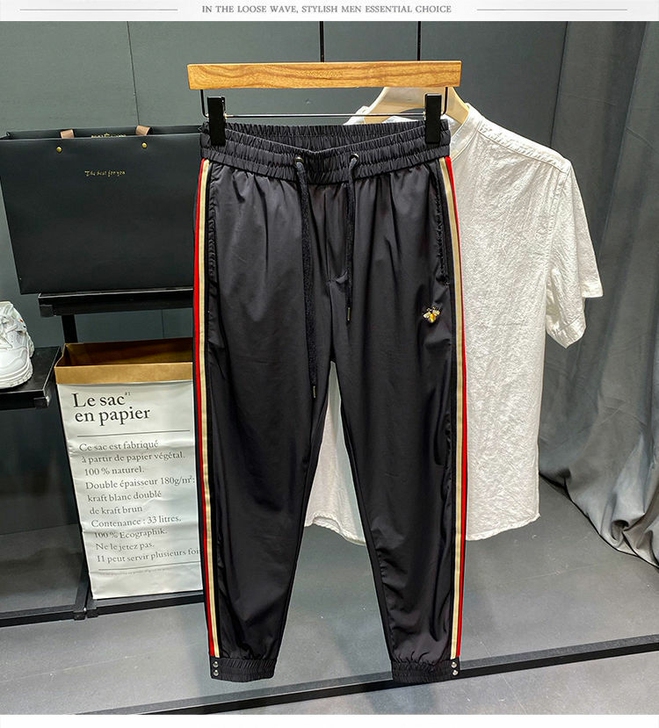 轻奢男裤冰丝裤子男夏季薄款潮流运动韩版刺绣...