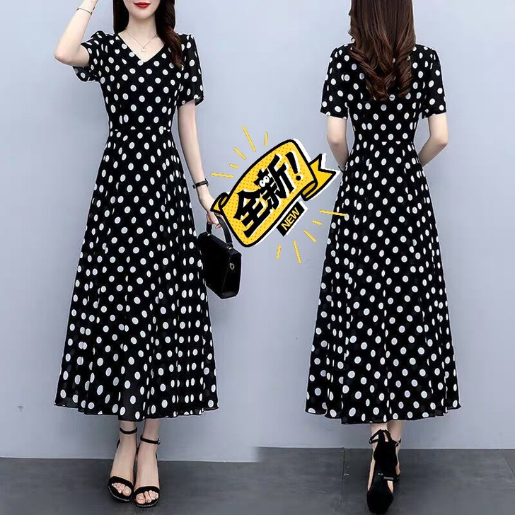 外贸单清仓仙女裙高档波点雪纺连衣裙女夏长款...