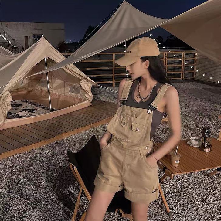 女士复古高腰牛仔阔腿背带裤子 S码 穿一次...