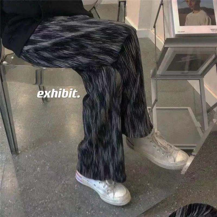 扎染高腰裤子女显瘦百搭休闲裤直筒宽松阔腿裤...