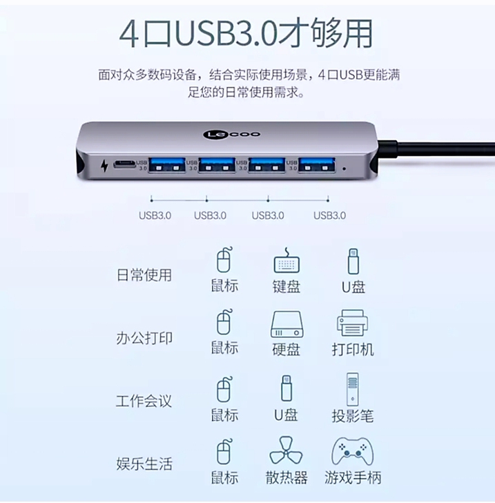联想Lecoo Type-C分线器扩展坞带...