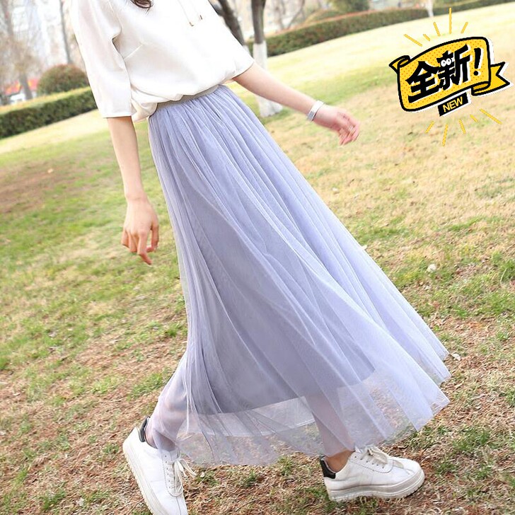 半身裙女春夏新款学生网纱裙子中长款修身大摆...
