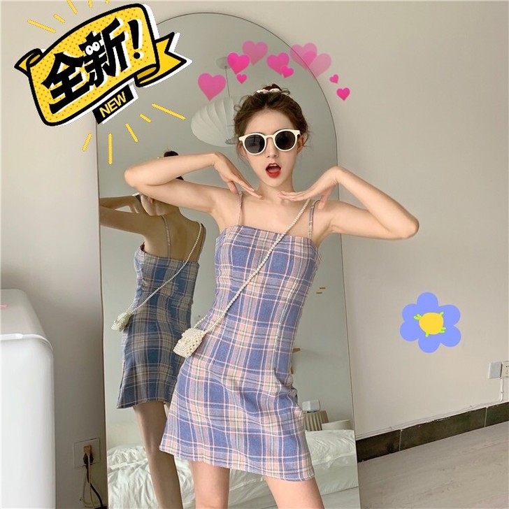 bm法式小众复古紫色吊带连衣裙子女超仙森系...