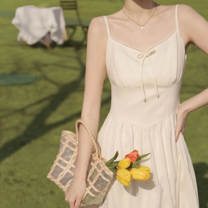 法式少女复古温柔中长款气质吊带裙子 ...