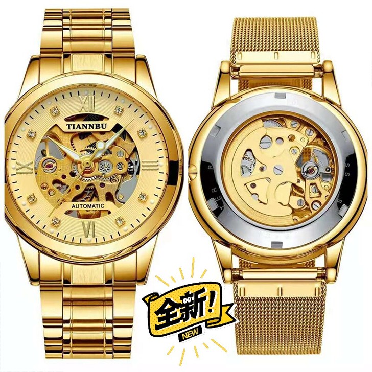 瑞士名牌正品全自动机械手表男防水夜光双面镂...