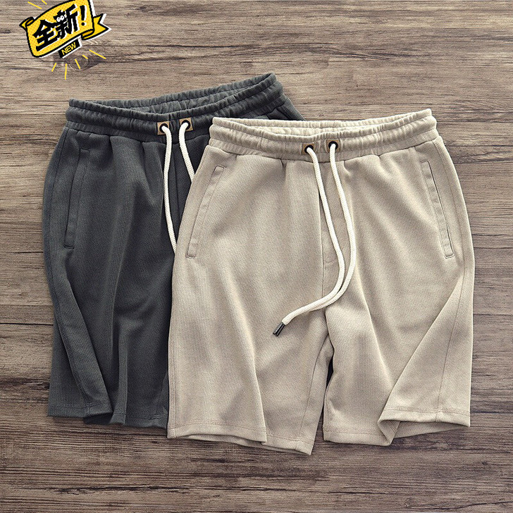 夏季重磅针织日系复古做旧帅气短裤男休闲慵懒...