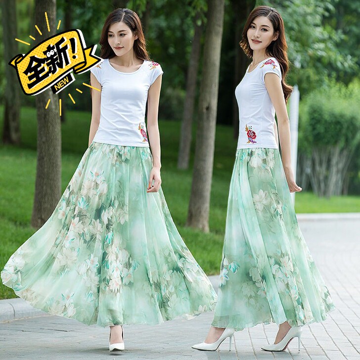 雪纺半身裙中长款高腰显瘦长裙复古大摆裙a字...