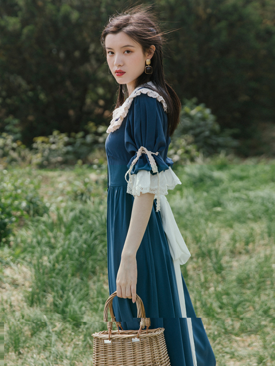 夏季2021款女法式宫廷复古少女连衣裙女夏...