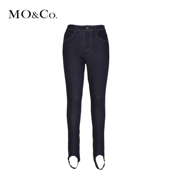 【狂欢价】MOCO清仓深色牛仔裤女铅笔裤直...