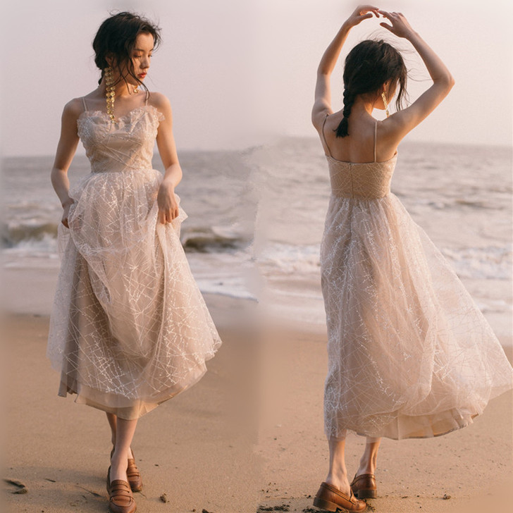 全新有吊牌小清新吊带网纱裙子仙女超仙森系连...