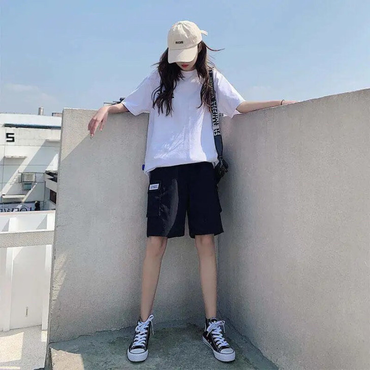 工装短裤 女学生韩版宽松直筒五分裤！夏季新...