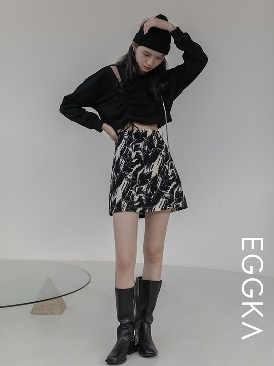 扎染半身裙春夏女高腰短裙a字裙复古设计感小...