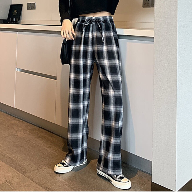 【全新包邮】夏天裤子女薄款百搭宽松黑白格子...