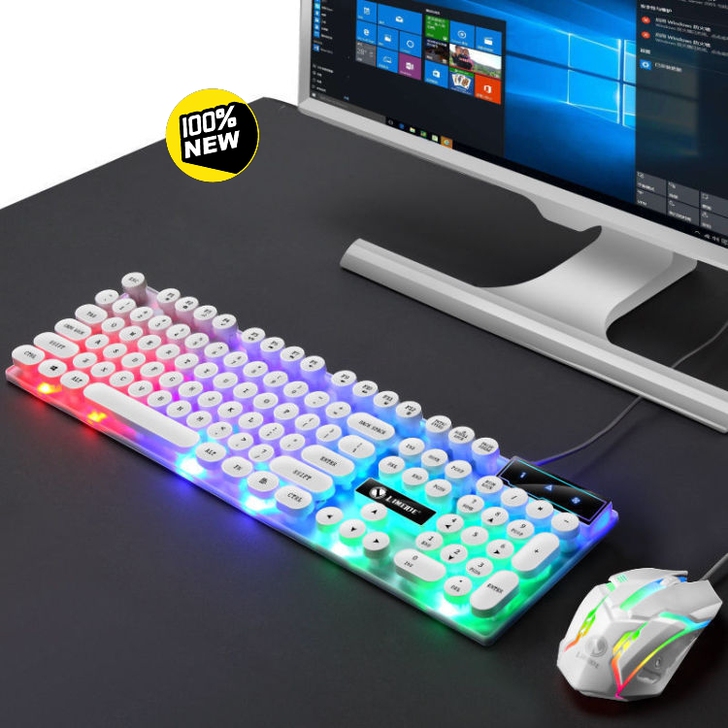 朋克键盘鼠标套装发光机械手感台式机电脑笔记...