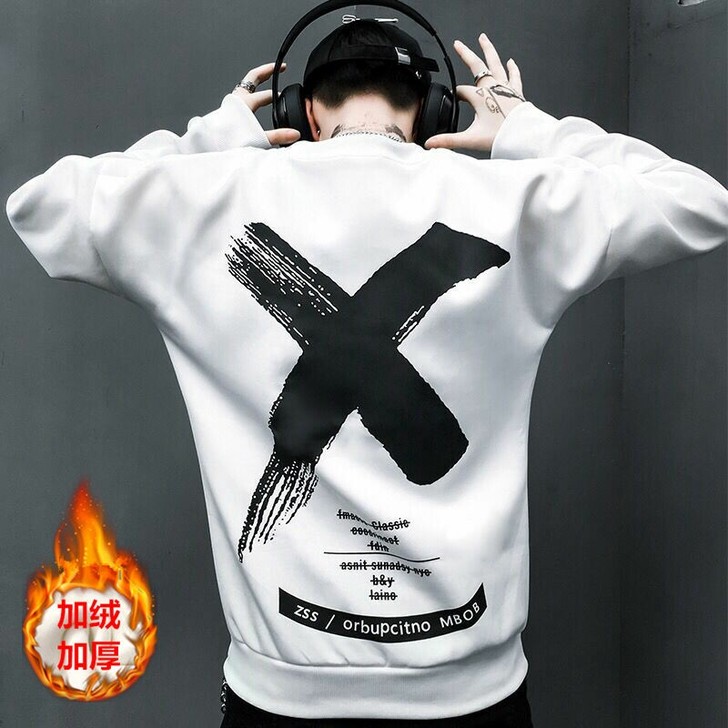 加绒卫衣国潮嘻哈潮牌男士学生韩版潮流青少年...