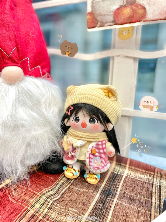 借图出仔仔双马尾黄色和白色毛绒帽子20cm