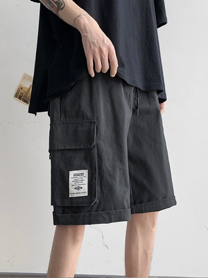 港仔文艺 男 夏季直筒工装短裤男士韩版黑色...