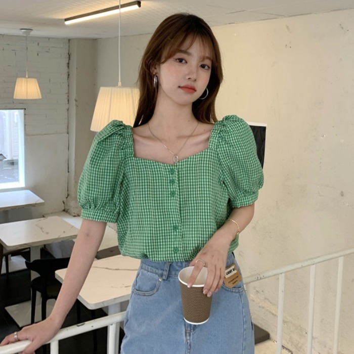 衬衣2021夏季新款设计感小众法式复古方领...