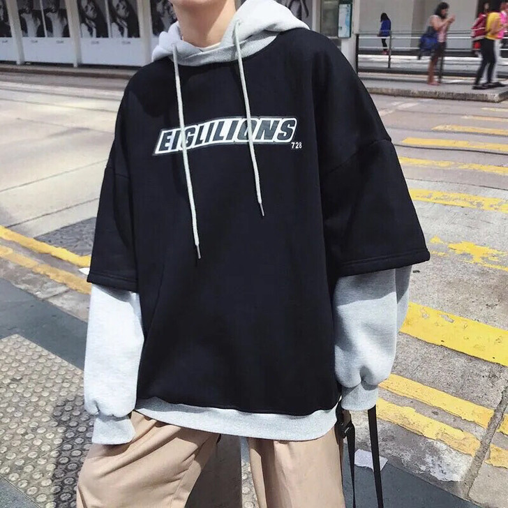 春秋季薄款连帽卫衣男韩版潮流宽松青少年薄款...