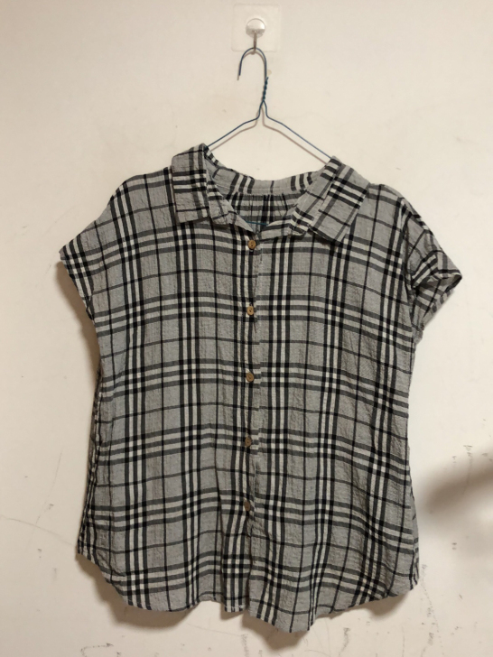 女士纯棉夏季短袖格子衬衣衬衫