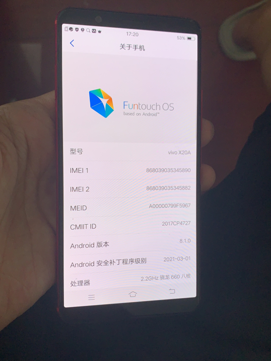 vivo，x20A，4128g，纯原无拆修...