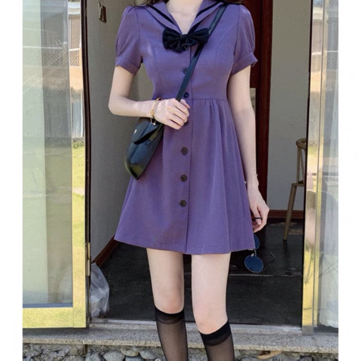 法式初恋茶歇桔梗裙子仙女超仙森系小个子紫色...