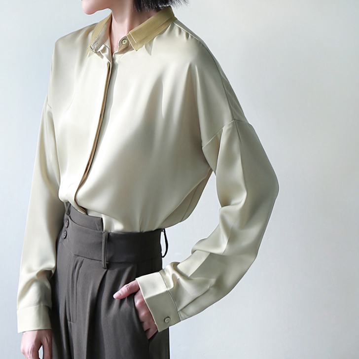 2021新款垂感丝光缎面衬衫女韩版宽松百搭...