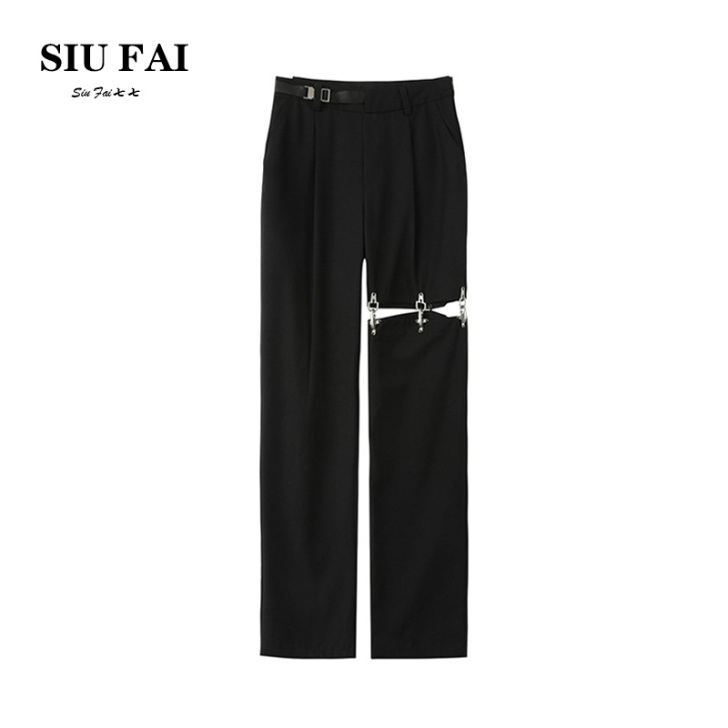 白色休闲裤子高街ins潮设计感破洞直筒可拆...