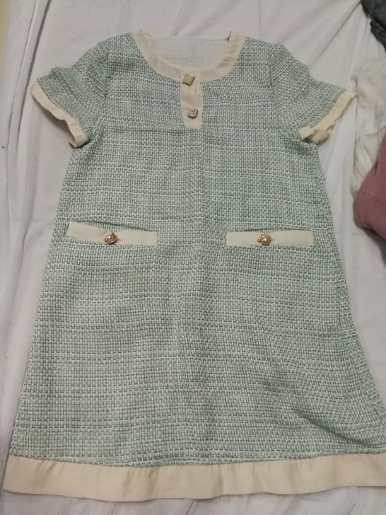 小香风绿色清新夏装短袖裙子