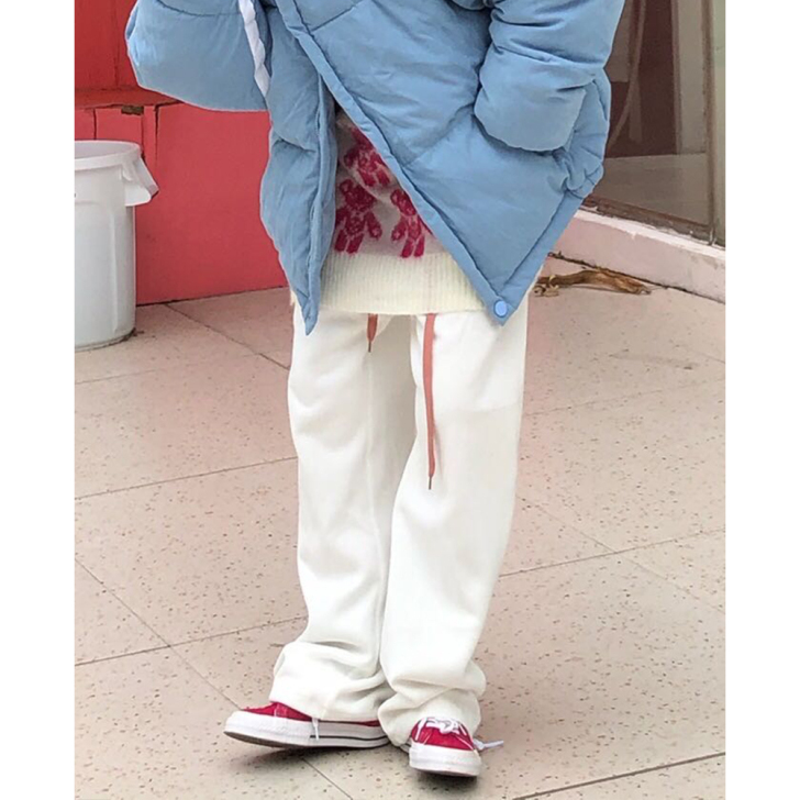 NECY白色长抽绳宽松直筒卫裤女潮流高街嘻...