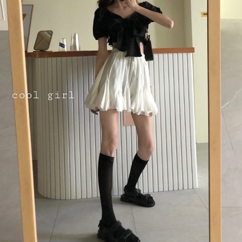 辣妹风短款荷叶边百褶半身裙子女装百搭蓬蓬包...
