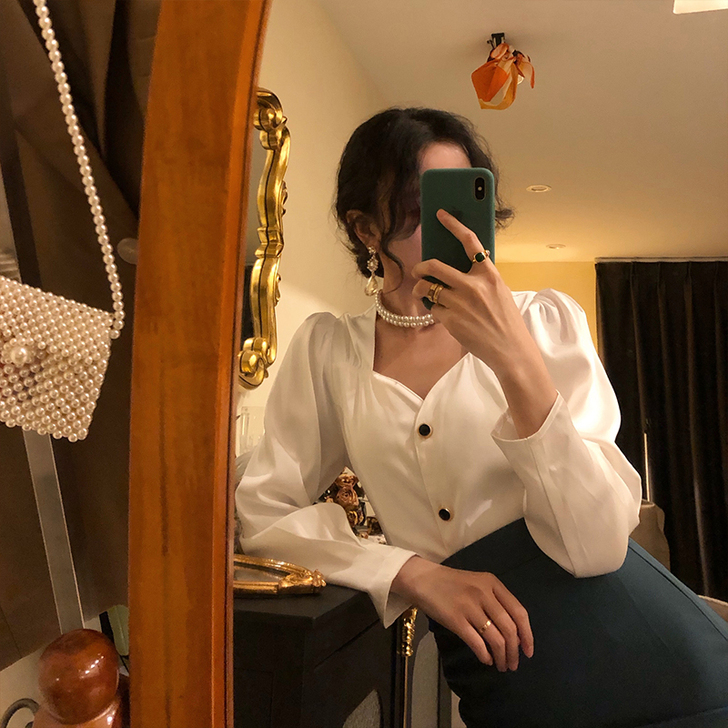 酒午复古方领衬衣女2020春季新款港味轻熟...