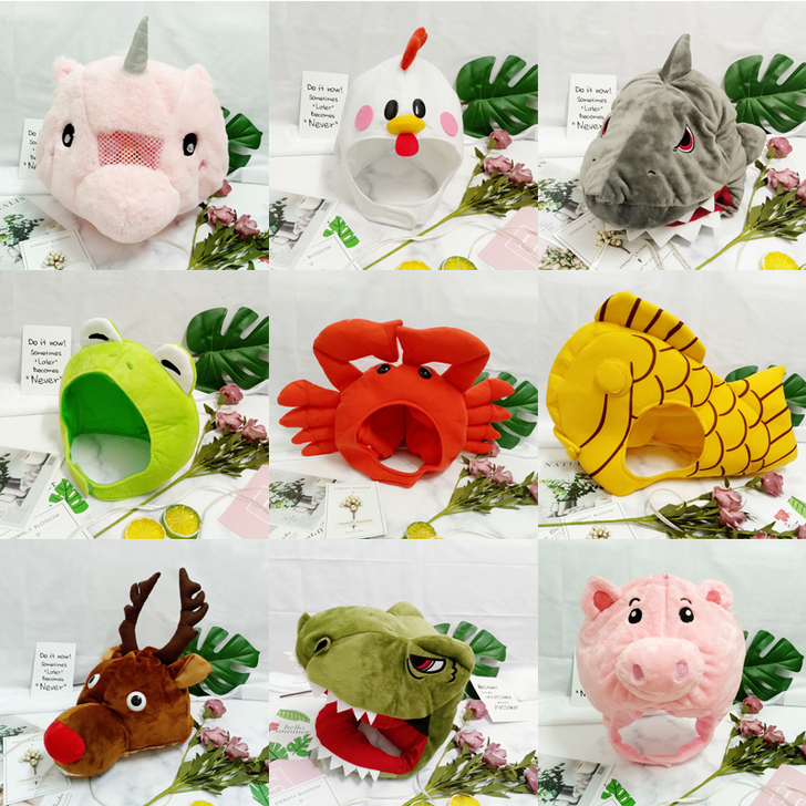 沙雕鲨鱼恐龙螃蟹鸭兔子卡通玩偶头套女可爱网...